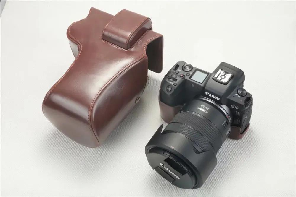 새로운 PU 가죽 카메라 케이스 캐논 EOS R EOSR 카메라 가방 커버 스트랩 + 핸드 스트랩, 배터리 버전 찍기